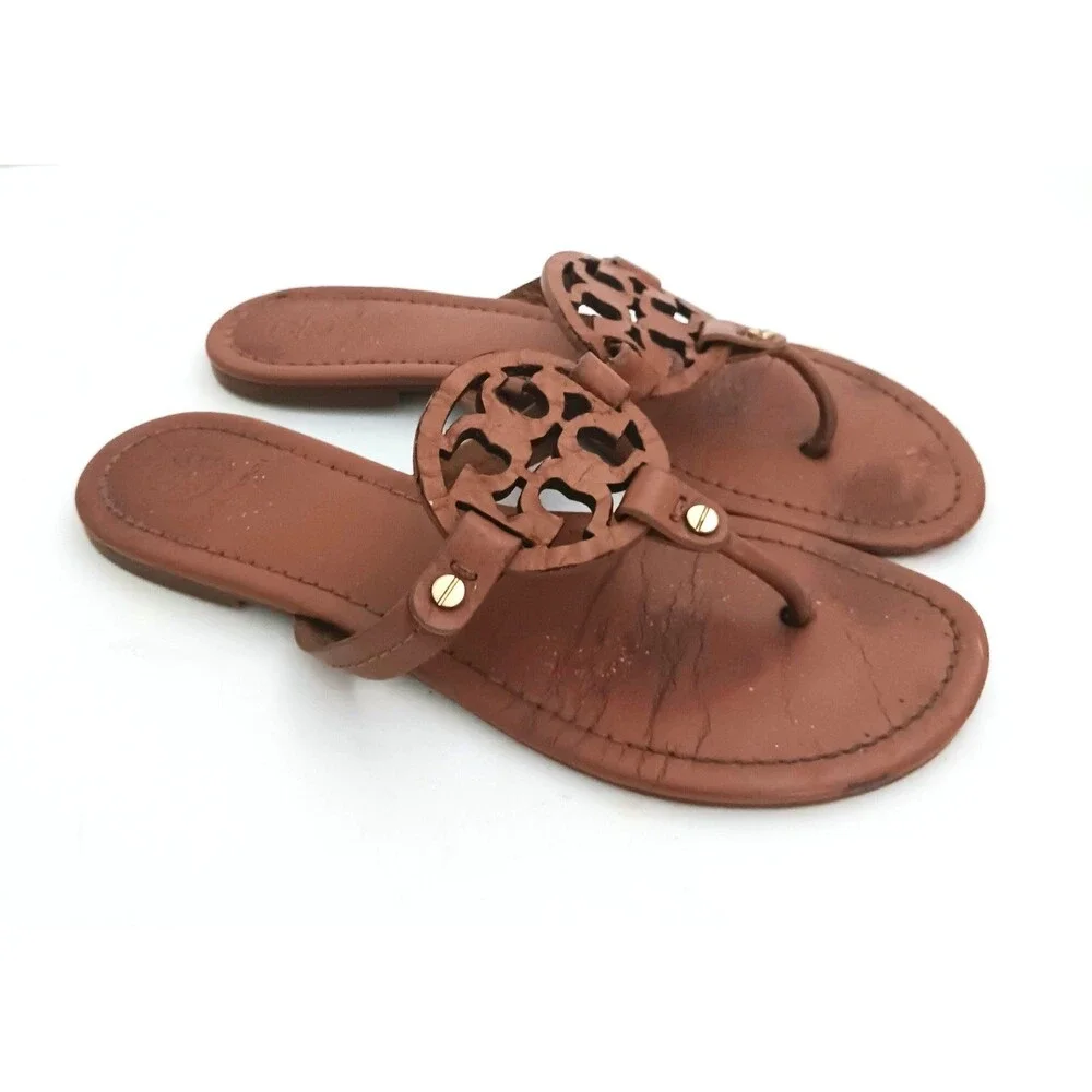 Tory Burch Miller Thong Sandals Brown Leather US 8.5M